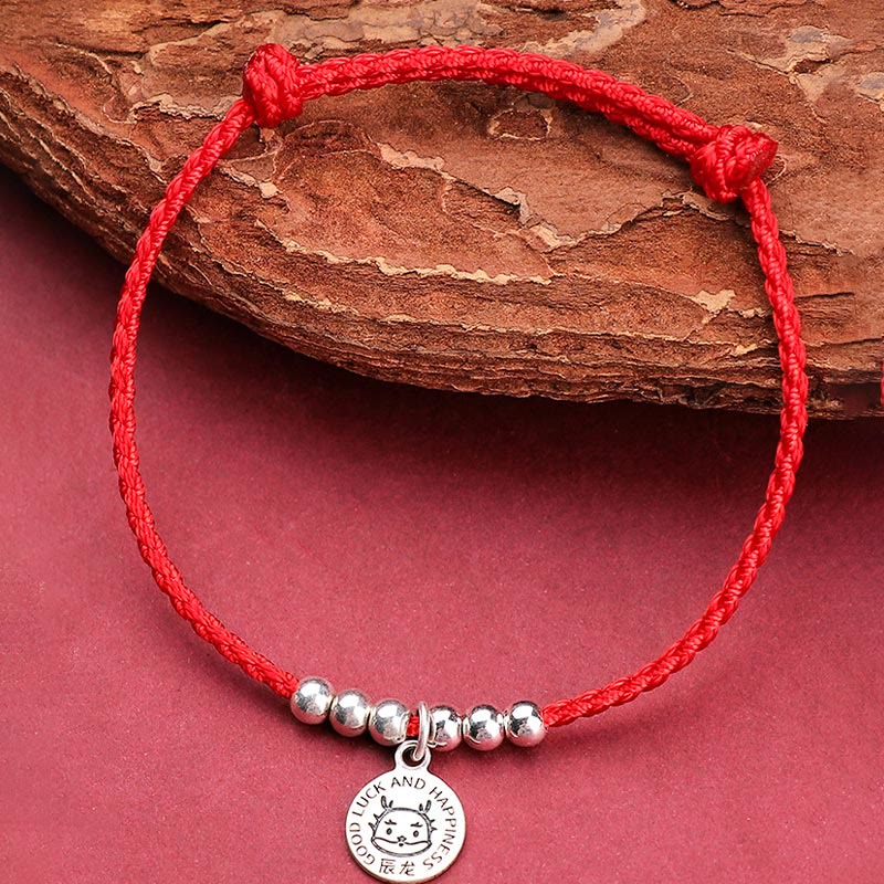 Pulsera protectora de plata de ley 999 con hilo rojo y Buddha Stones del zodíaco chino para niños