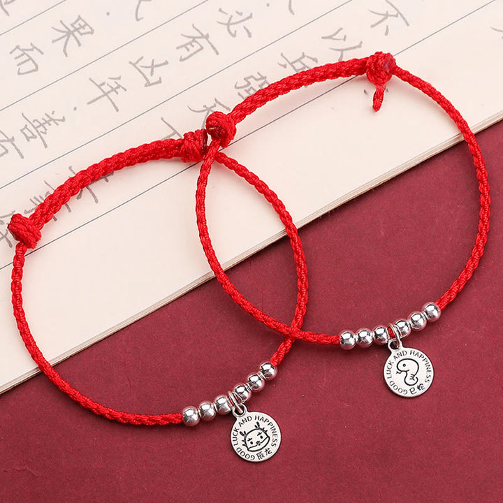 Pulsera protectora de plata de ley 999 con hilo rojo y Buddha Stones del zodíaco chino para niños