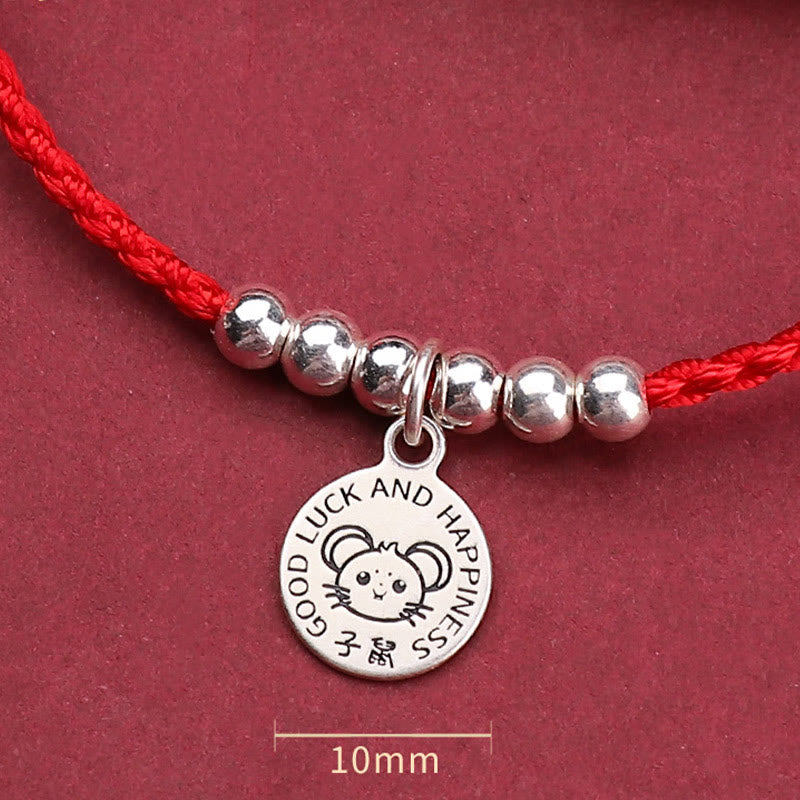 Pulsera protectora de plata de ley 999 con hilo rojo y Buddha Stones del zodíaco chino para niños