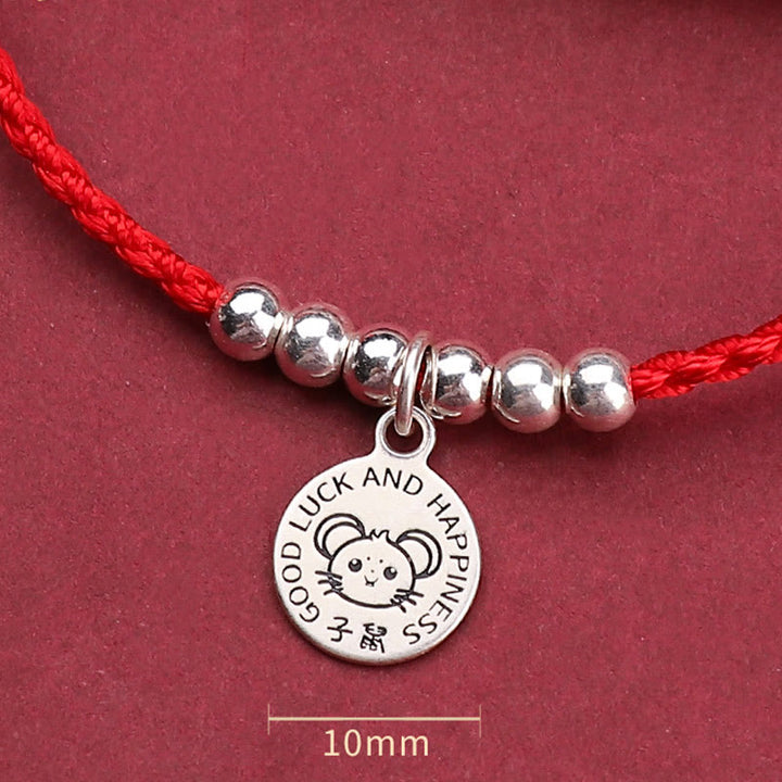 Pulsera protectora de plata de ley 999 con hilo rojo y Buddha Stones del zodíaco chino para niños
