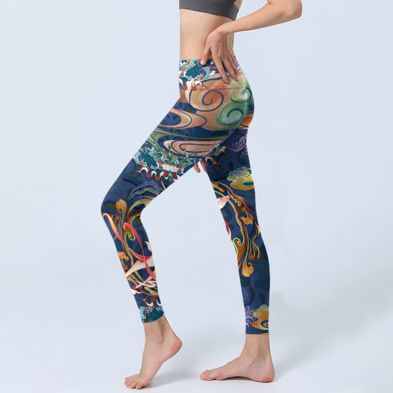 Pantalones de yoga para mujer con diseño de Buddha Stones, nubes auspiciosas y loto - image 2