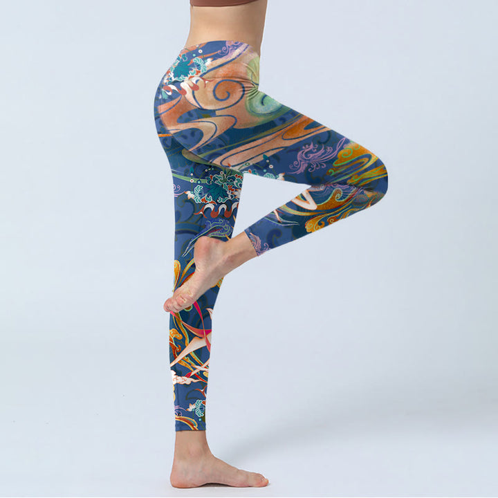 Pantalones de yoga para mujer con diseño de Buddha Stones, nubes auspiciosas y loto - image 3