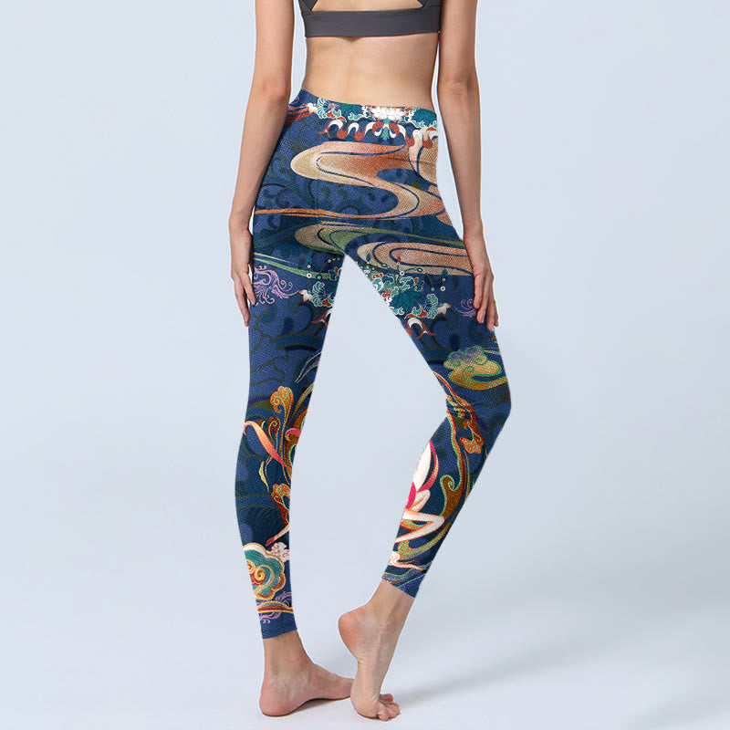 Pantalones de yoga para mujer con diseño de Buddha Stones, nubes auspiciosas y loto - image 4