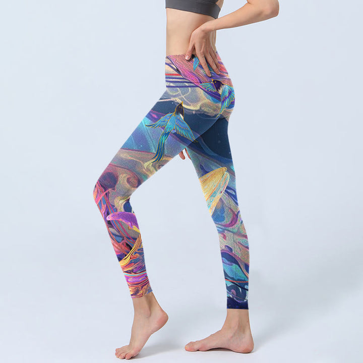 Leggings de yoga para mujer con estampado de Buddha Stones, golondrinas y olas - image 2