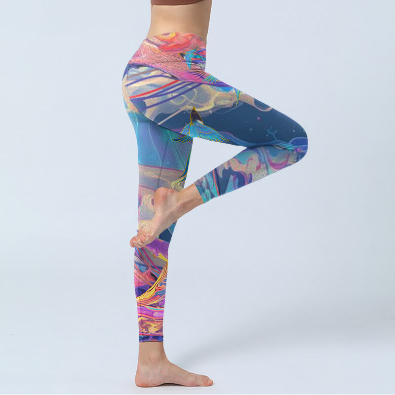 Leggings de yoga para mujer con estampado de Buddha Stones, golondrinas y olas - image 3