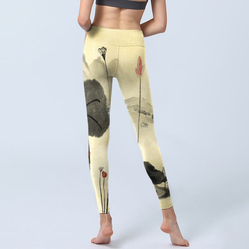 Leggings de yoga para mujer con estampado de casas, montañas y Buddha Stones - image 6