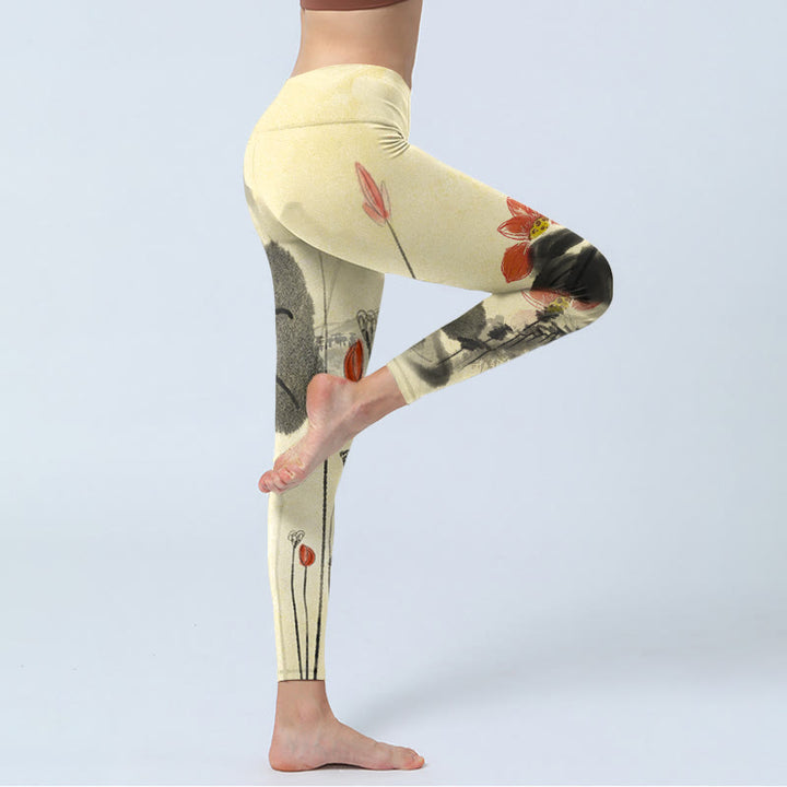 Leggings de yoga para mujer con estampado de casas, montañas y Buddha Stones - image 3