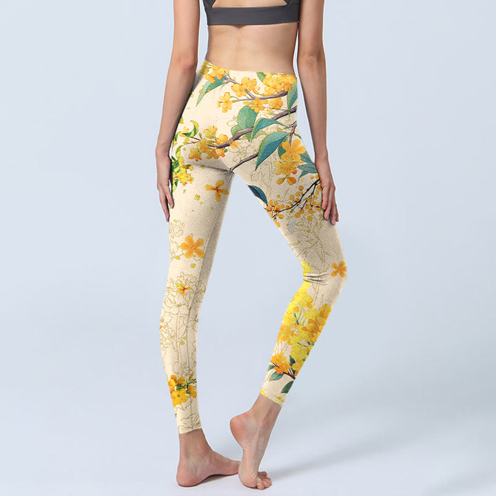Leggings de yoga para mujer con estampado de colza, osmanthus amarillo y piedras de Buddha Stones - image 4