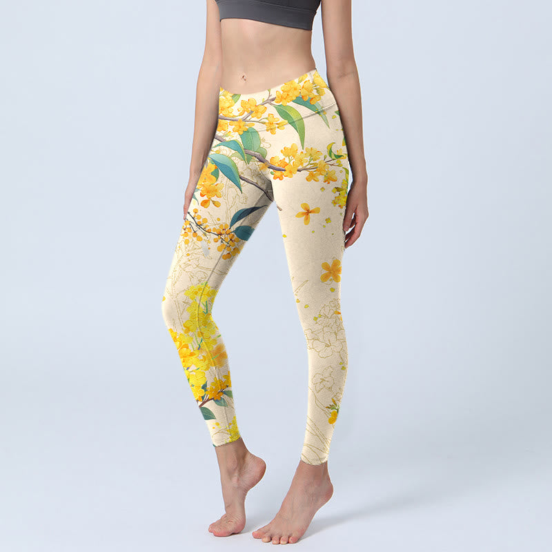 Leggings de yoga para mujer con estampado de colza, osmanthus amarillo y piedras de Buddha Stones - LimónChiffon - US18，UK/AU22，EU50 (4XL) - image 1