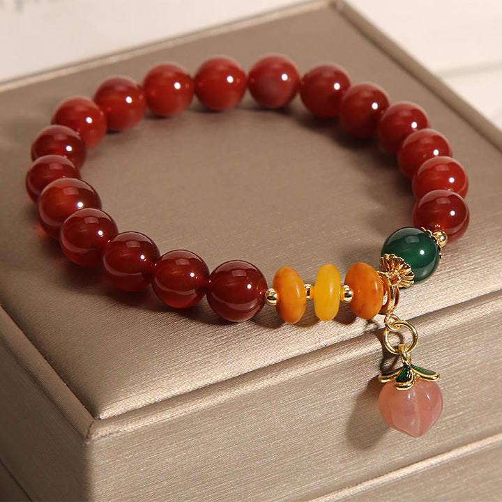 Pulsera de autoaceptación con dijes de melocotón, ámbar y ágata roja de Buddha Stones - Ágata roja (circunferencia de la muñeca: 14-17 cm) - image 0
