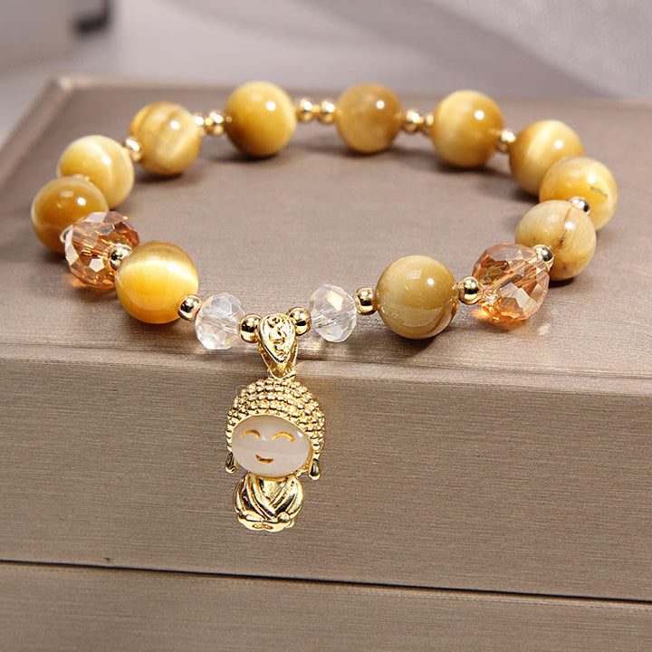 Pulsera de protección de Buda con Buddha Stones y ojo de tigre amarillo para meditación