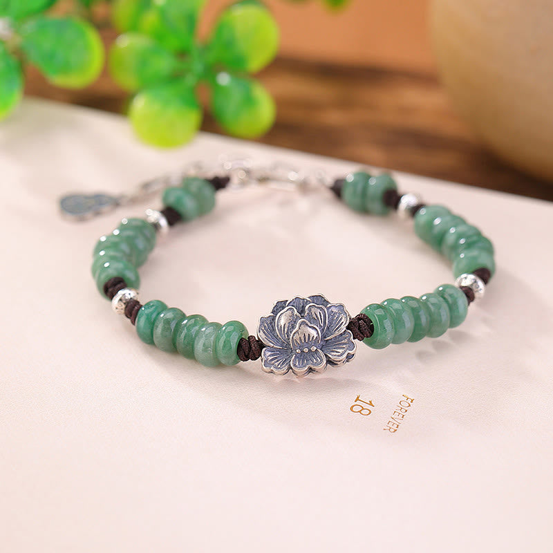 Pulsera de plata de ley 925 con Buddha Stones , jade natural, loto, suerte, paz y alegría