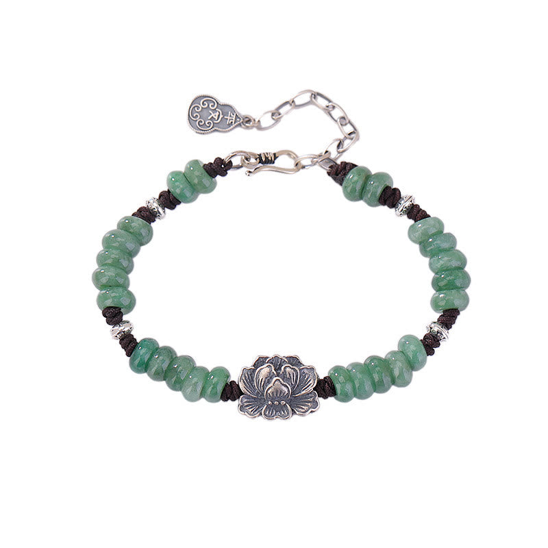 Pulsera de plata de ley 925 con Buddha Stones , jade natural, loto, suerte, paz y alegría