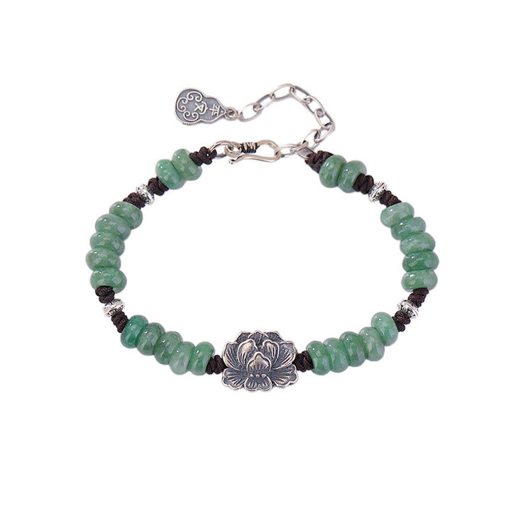 Pulsera de plata de ley 925 con Buddha Stones , jade natural, loto, suerte, paz y alegría