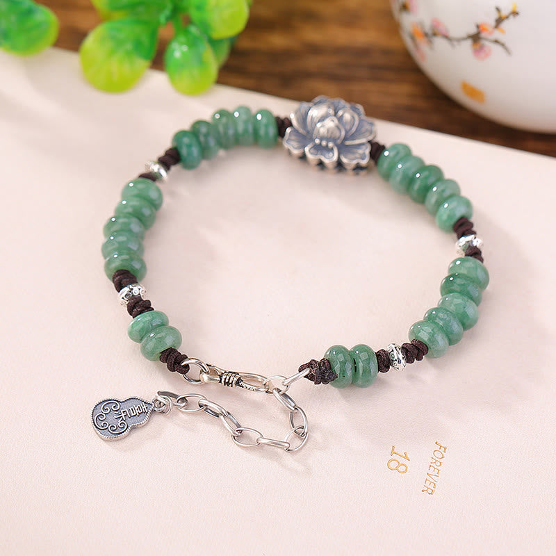 Pulsera de plata de ley 925 con Buddha Stones , jade natural, loto, suerte, paz y alegría