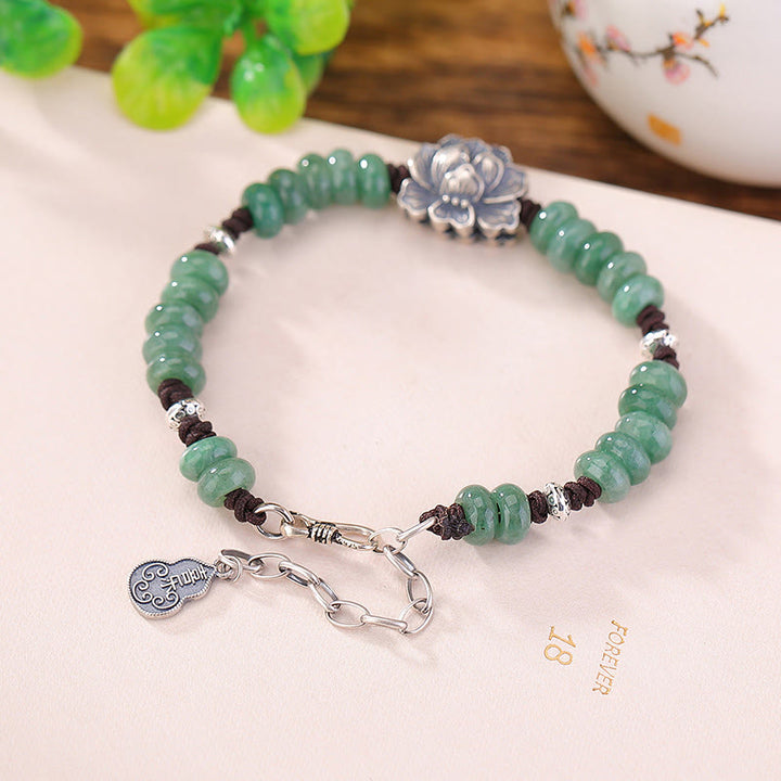 Pulsera de plata de ley 925 con Buddha Stones , jade natural, loto, suerte, paz y alegría