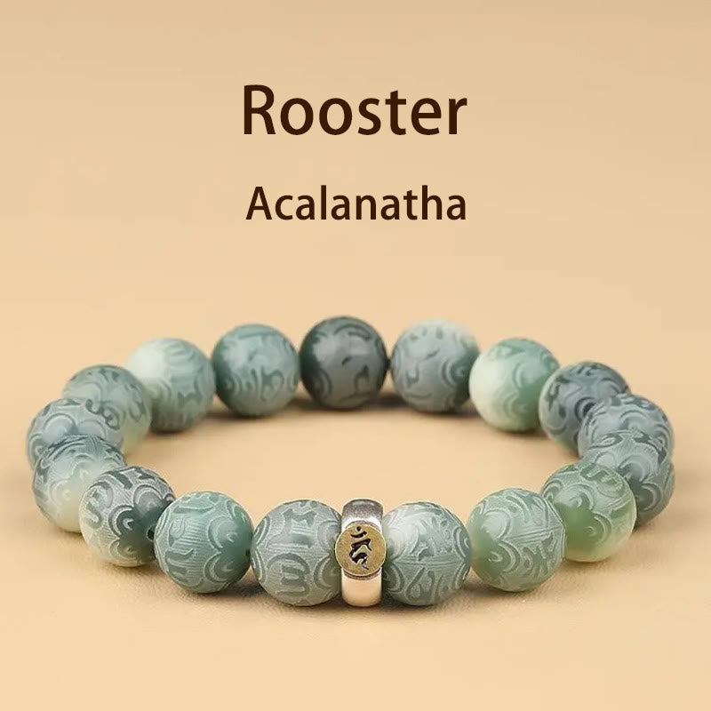 Pulsera de sabiduría grabada con Buddha Stones, zodíaco chino, Buda natal, semilla Bodhi, Om Mani Padme Hum