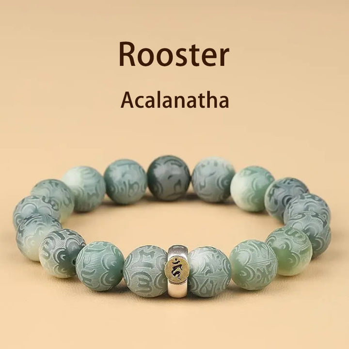 Pulsera de sabiduría grabada con Buddha Stones, zodíaco chino, Buda natal, semilla Bodhi, Om Mani Padme Hum