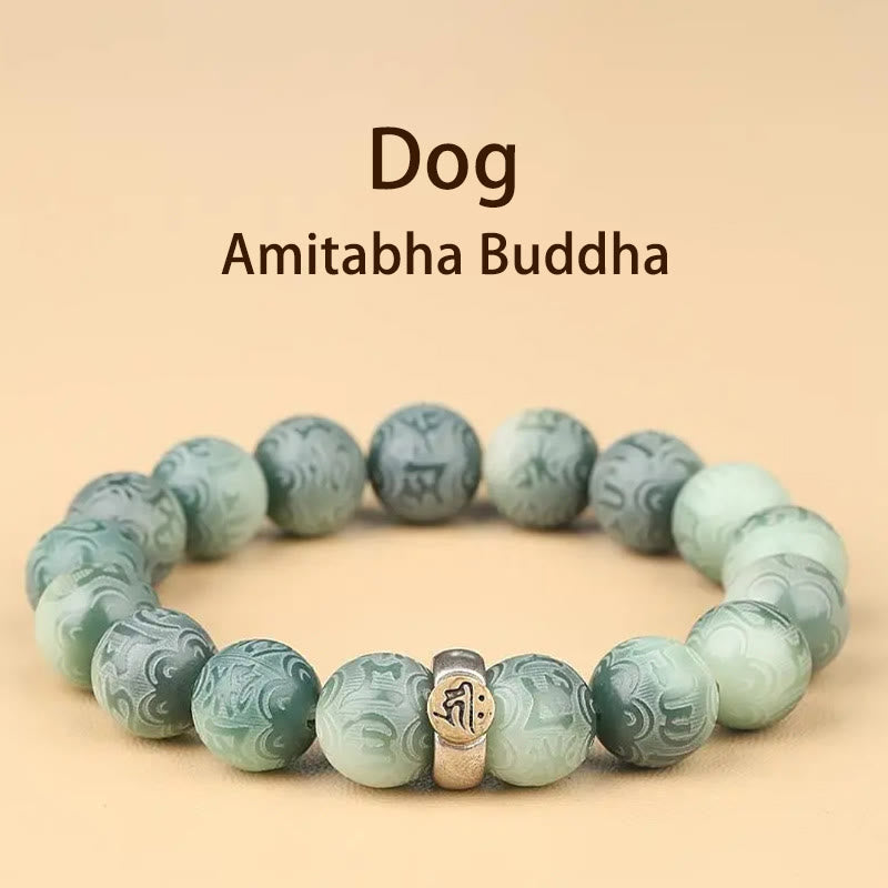 Pulsera de sabiduría grabada con Buddha Stones, zodíaco chino, Buda natal, semilla Bodhi, Om Mani Padme Hum