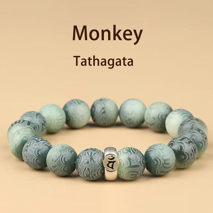 Pulsera de sabiduría grabada con Buddha Stones, zodíaco chino, Buda natal, semilla Bodhi, Om Mani Padme Hum