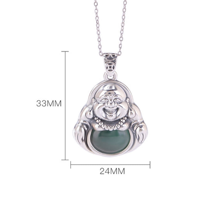 Collar con colgante de cadena de loto de jade cian con forma de Buddha Stones sonriente en plata de ley 999 - image 6