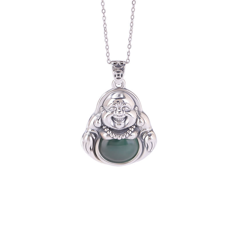 Collar con colgante de cadena de loto de jade cian con forma de Buddha Stones sonriente en plata de ley 999 - image 7
