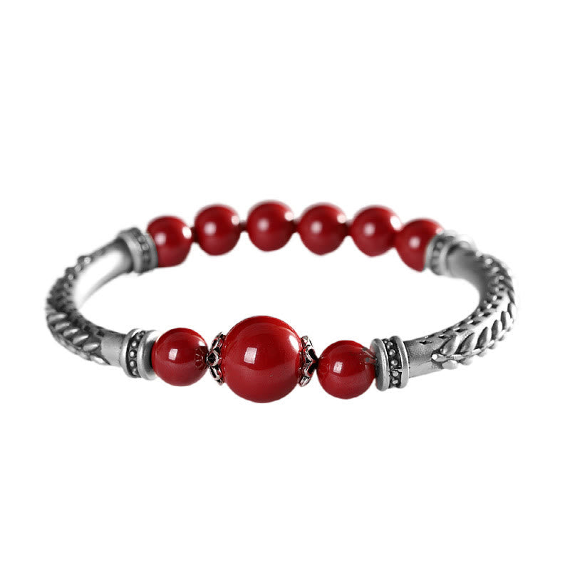 Pulsera de plata de ley 999 con Buddha Stones y espigas de trigo y cinabrio