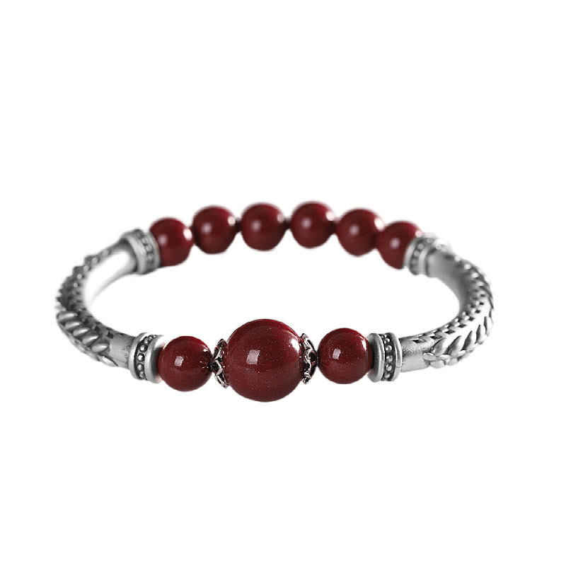 Pulsera de plata de ley 999 con Buddha Stones y espigas de trigo y cinabrio