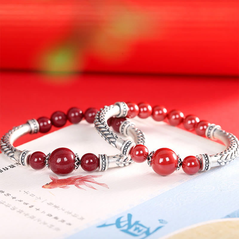 Pulsera de plata de ley 999 con Buddha Stones y espigas de trigo y cinabrio