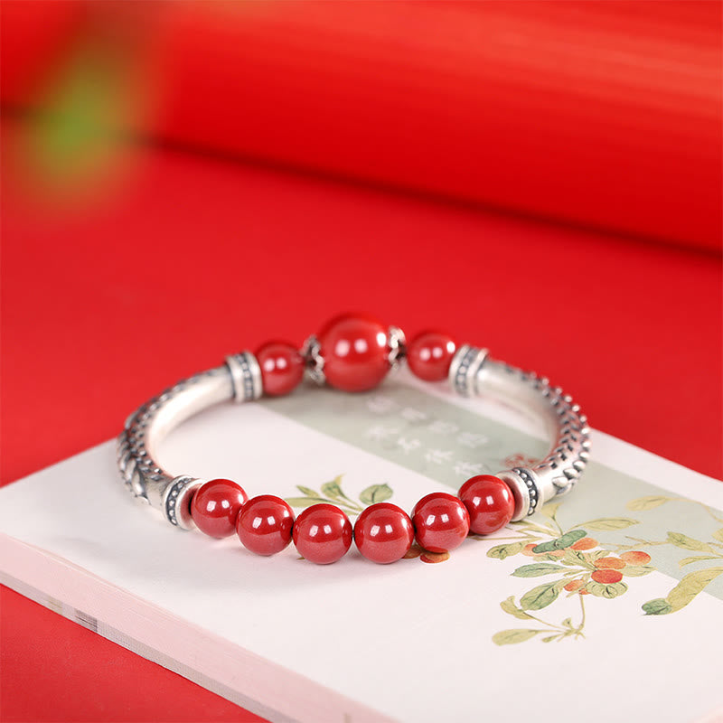 Pulsera de plata de ley 999 con Buddha Stones y espigas de trigo y cinabrio