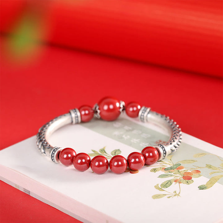 Pulsera de plata de ley 999 con Buddha Stones y espigas de trigo y cinabrio