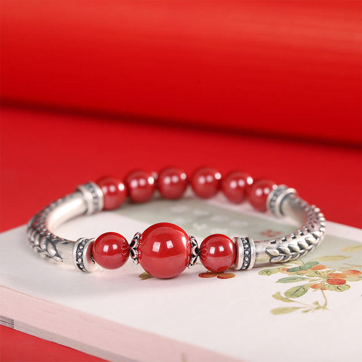 Pulsera de plata de ley 999 con Buddha Stones y espigas de trigo y cinabrio