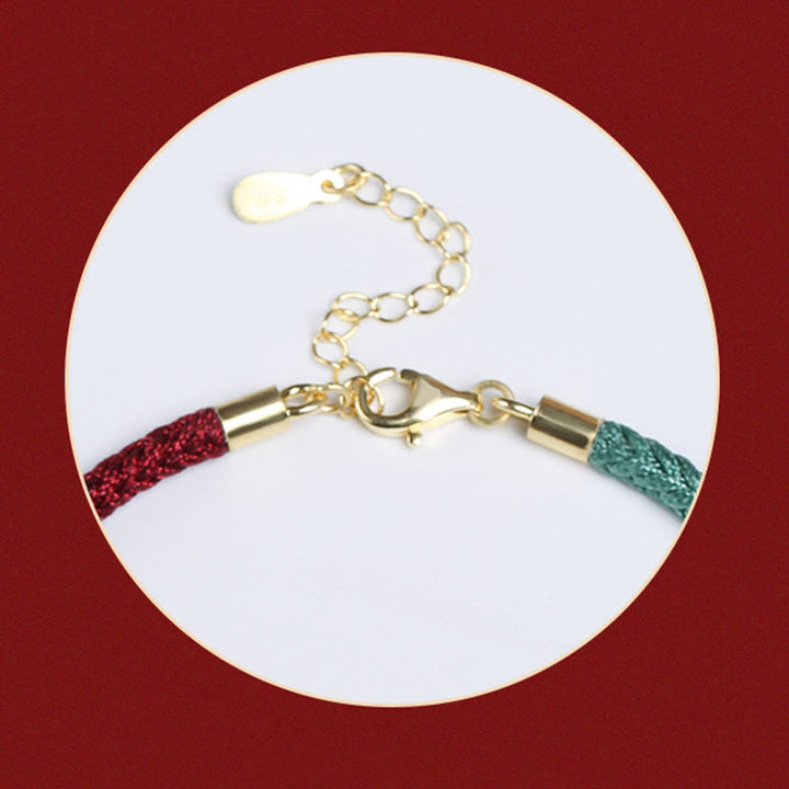 Pulsera de hilo rojo y verde con diseño de vaina de loto y Buddha Stones en plata de ley 999