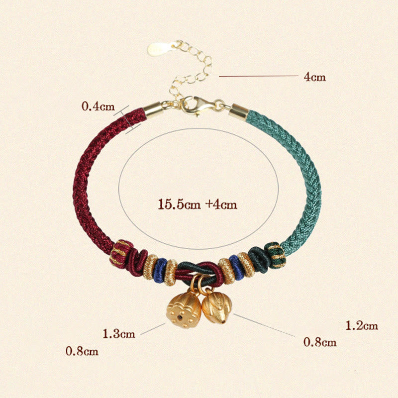 Pulsera de hilo rojo y verde con diseño de vaina de loto y Buddha Stones en plata de ley 999