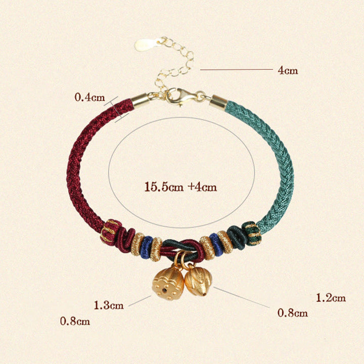 Pulsera de hilo rojo y verde con diseño de vaina de loto y Buddha Stones en plata de ley 999