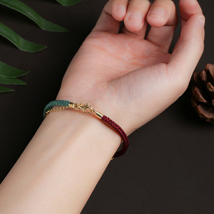 Pulsera de hilo rojo y verde con diseño de vaina de loto y Buddha Stones en plata de ley 999