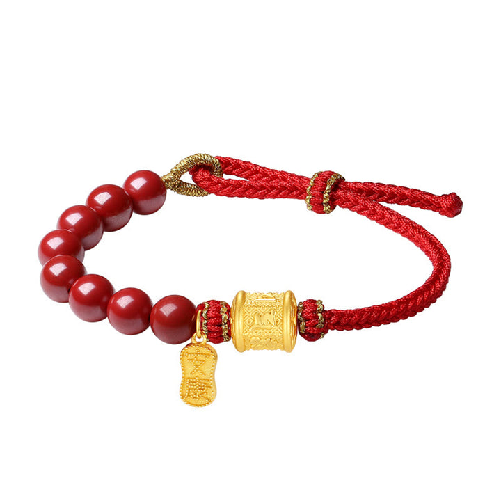 Pulsera de hilo con bendición de cinabrio Om Mani Padme Hum de seis palabras verdaderas en plata de ley 999 con Buddha Stones