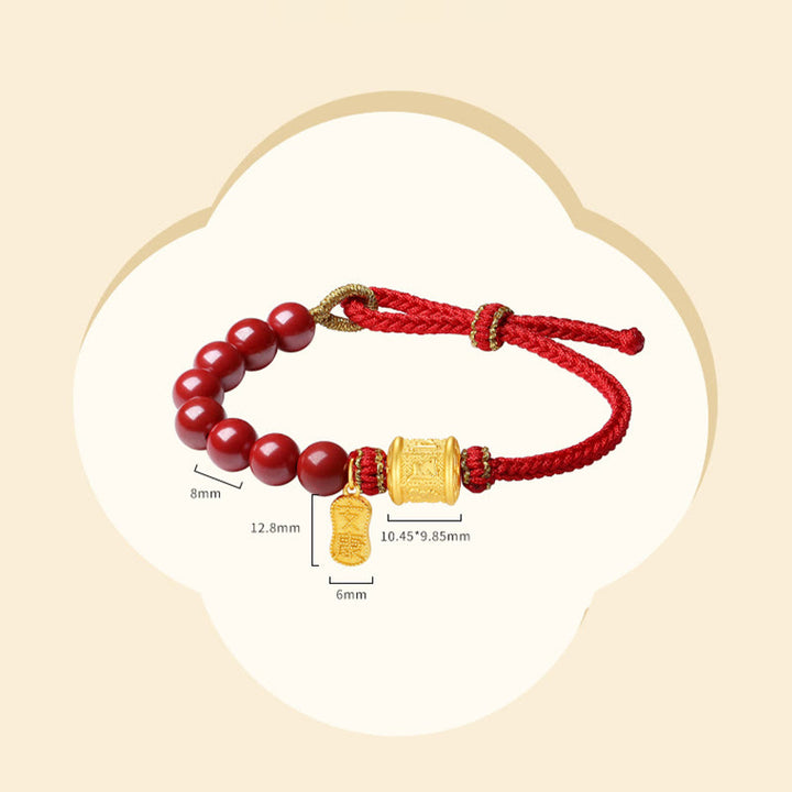 Pulsera de hilo con bendición de cinabrio Om Mani Padme Hum de seis palabras verdaderas en plata de ley 999 con Buddha Stones