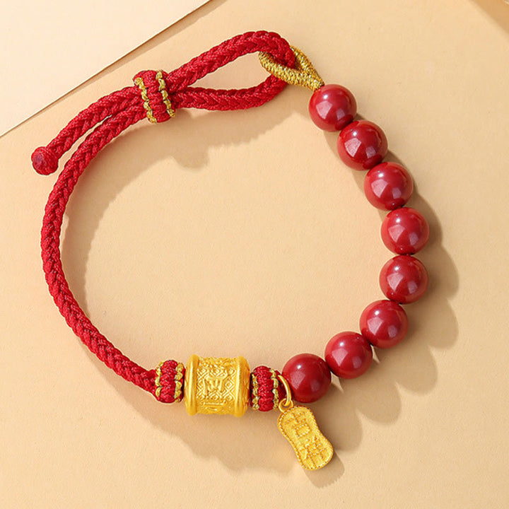 Pulsera de hilo con bendición de cinabrio Om Mani Padme Hum de seis palabras verdaderas en plata de ley 999 con Buddha Stones