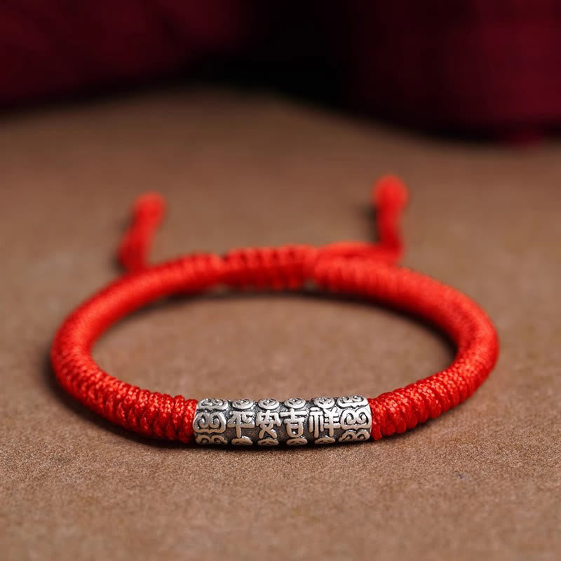 Pulsera de cuerda de la suerte Om Mani Padme Hum con Buddha Stones hecha a mano en plata de ley 999