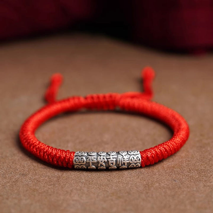Pulsera de cuerda de la suerte Om Mani Padme Hum con Buddha Stones hecha a mano en plata de ley 999