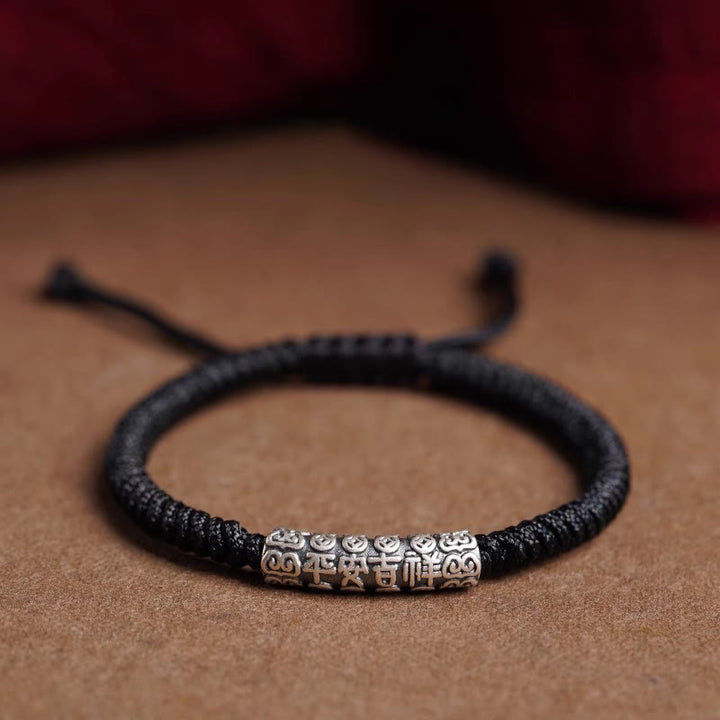 Pulsera de cuerda de la suerte Om Mani Padme Hum con Buddha Stones hecha a mano en plata de ley 999