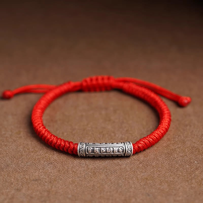 Pulsera de cuerda de la suerte Om Mani Padme Hum con Buddha Stones hecha a mano en plata de ley 999