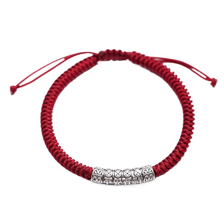 Pulsera de cuerda de la suerte Om Mani Padme Hum con Buddha Stones hecha a mano en plata de ley 999