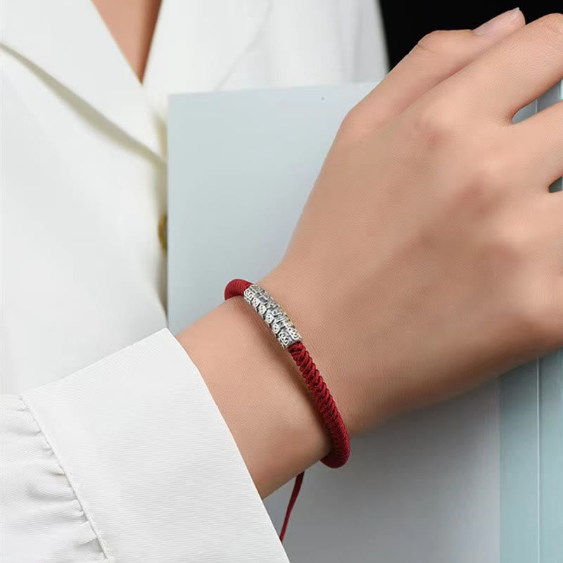 Pulsera de cuerda de la suerte Om Mani Padme Hum con Buddha Stones hecha a mano en plata de ley 999 - image 8