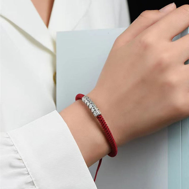 Pulsera de cuerda de la suerte Om Mani Padme Hum con Buddha Stones hecha a mano en plata de ley 999 - image 8