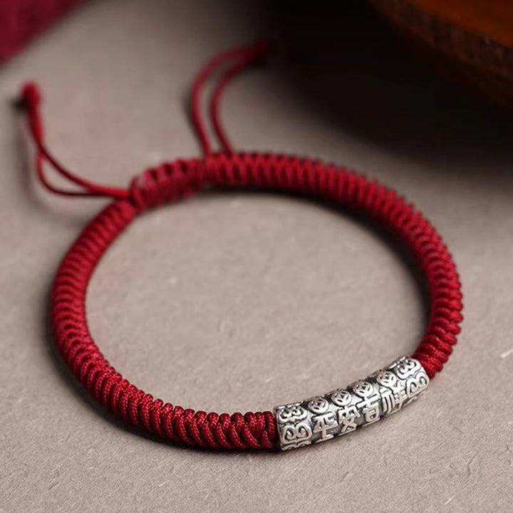 Pulsera de cuerda de la suerte Om Mani Padme Hum con Buddha Stones hecha a mano en plata de ley 999