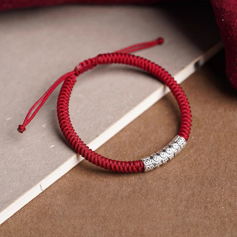 Pulsera de cuerda de la suerte Om Mani Padme Hum con Buddha Stones hecha a mano en plata de ley 999