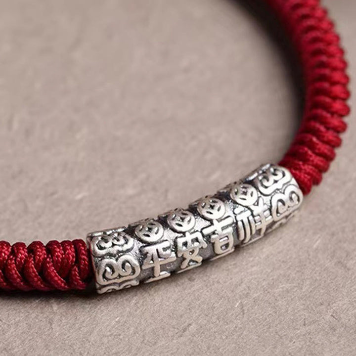 Pulsera de cuerda de la suerte Om Mani Padme Hum con Buddha Stones hecha a mano en plata de ley 999