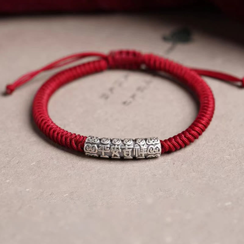 Pulsera de cuerda de la suerte Om Mani Padme Hum con Buddha Stones hecha a mano en plata de ley 999